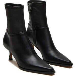 Women's Black Ankle Stiletto High Heel Pointed Toe Short Side Zipper Dress Boots